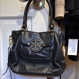 Tory Burch Black Shoulder Bag with Gold Logo